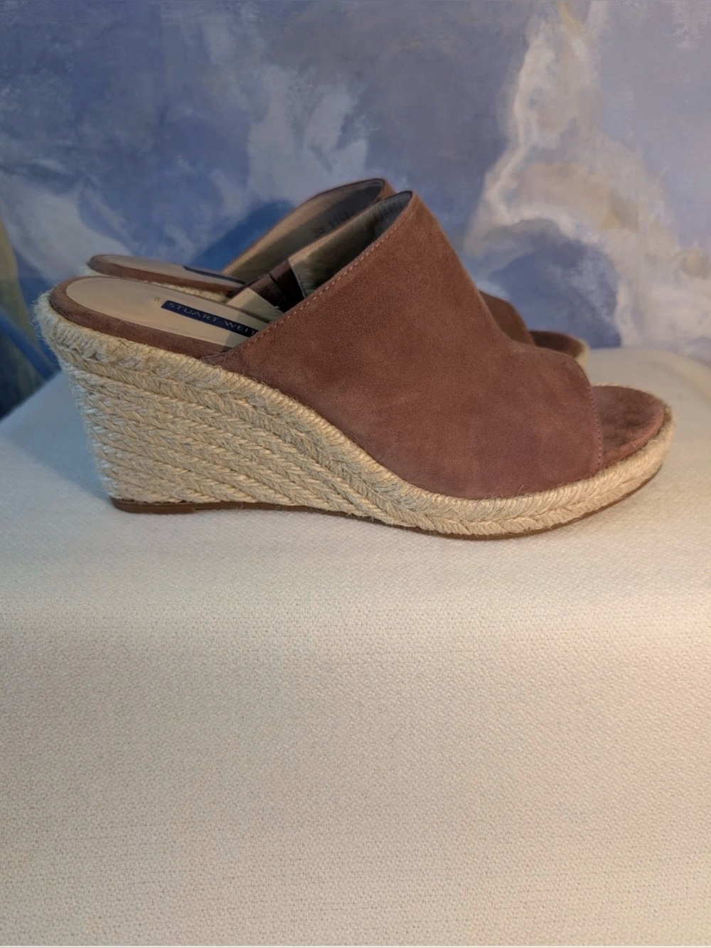 Stuart Weissman Suede Espadrille Wedge Slide - Brown